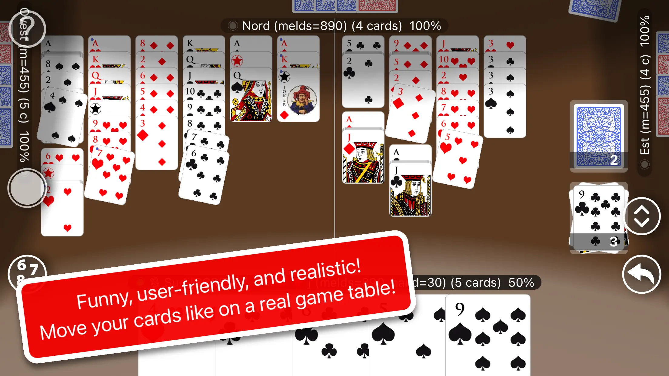 An International Burraco game in progress on a landscape iPhone