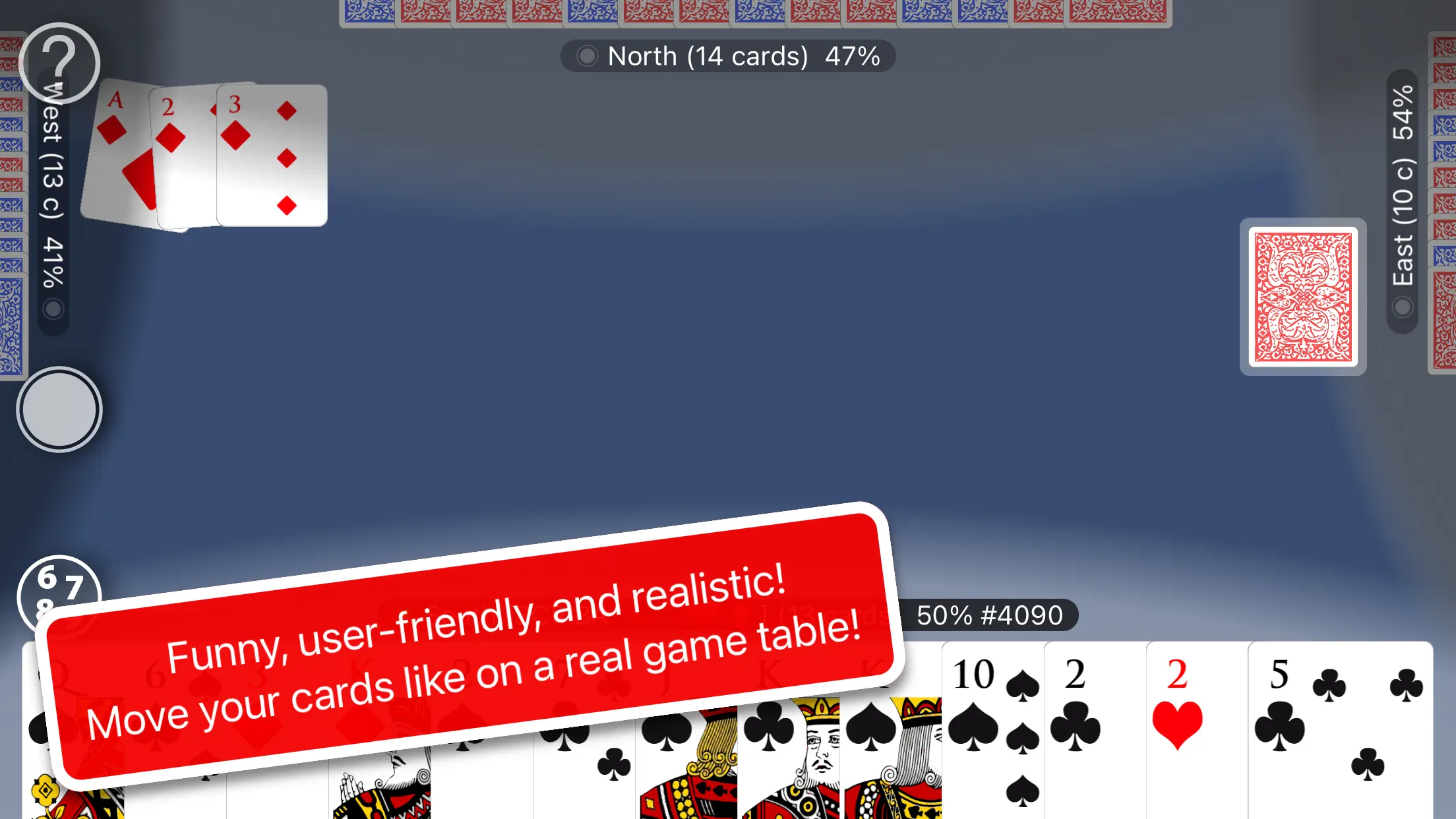 A Machiavelli card game in progress on a landscape iPhone
